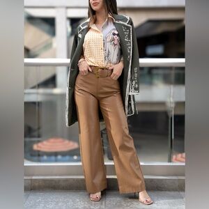 Brown faux leather Pants with belt